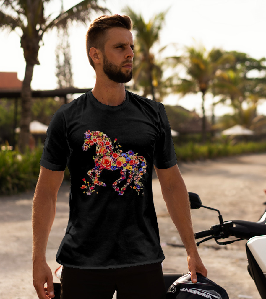 Unicorn Floral Blossoms Mythical Fantasy Animal Nature Garden Botanical T-Shirt