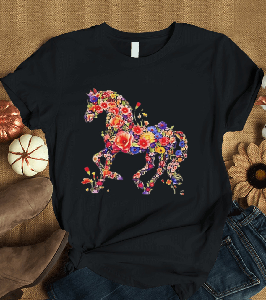 Unicorn Floral Blossoms Mythical Fantasy Animal Nature Garden Botanical T-Shirt