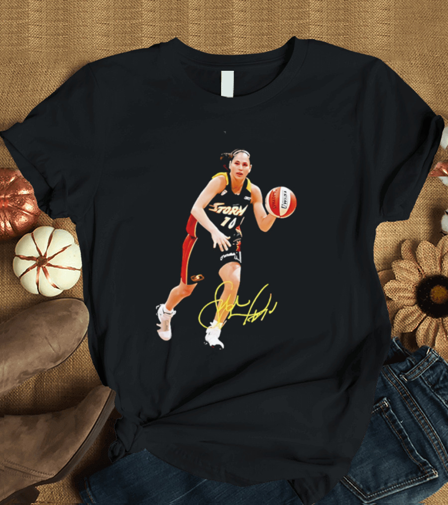 Sue Bird Autograph Seattle Storm Dribbling Basketball 10 T-Shirt