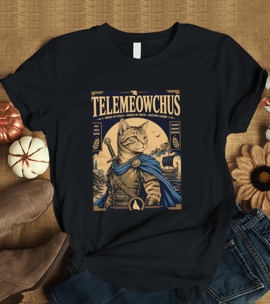 TELEMEOWCHUS Prince Of Ithaca Seeker Of Truth Destined Leader Yujin Greek Mythology Cat Warrior T-Shirt