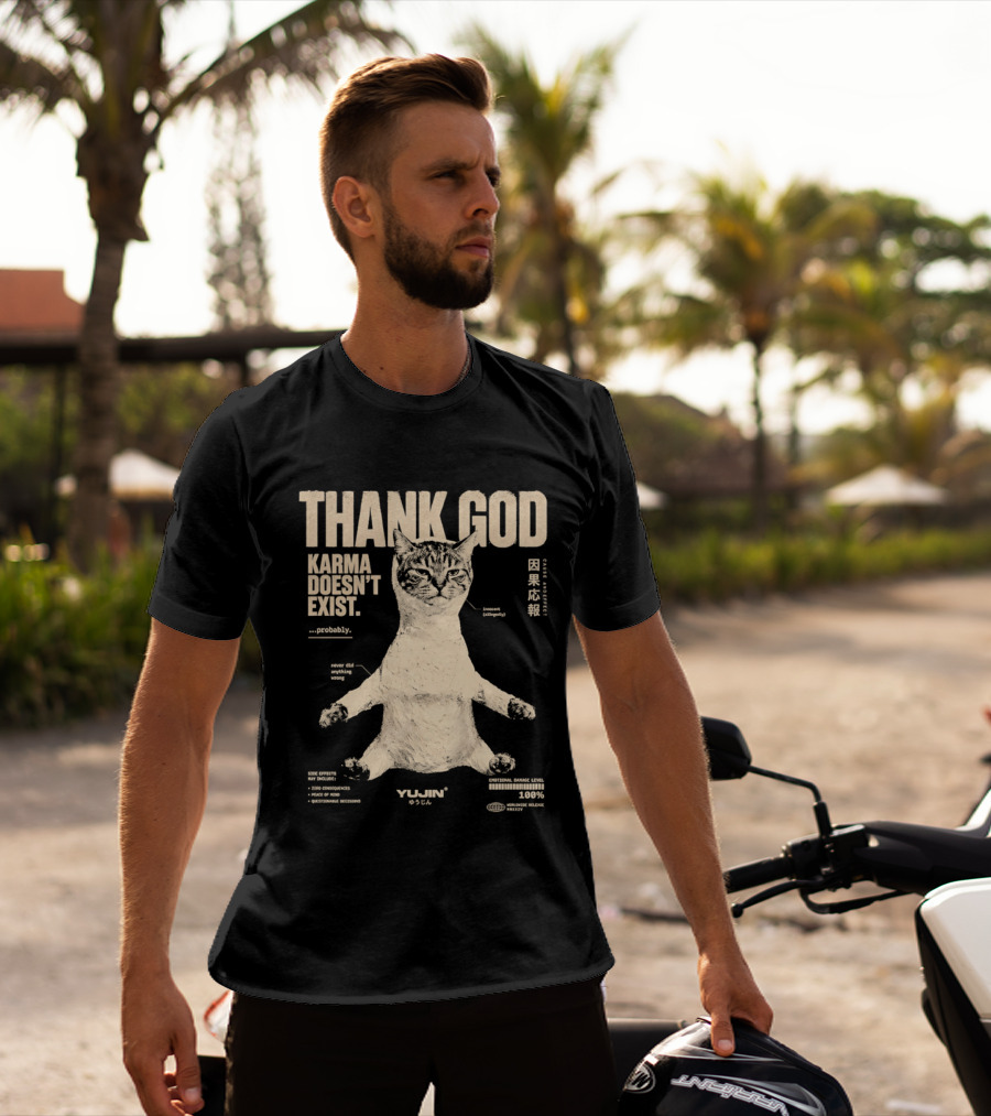 Thank God Karma Doesn't Exist Probably Cat Drawing Yijun Studio Percent Diagram T-Shirt