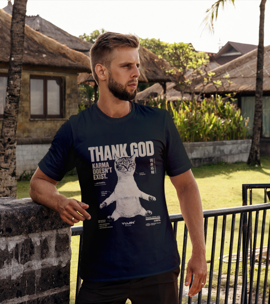 Thank God Karma Doesn't Exist Probably Cat Drawing Yijun Studio Percent Diagram T-Shirt