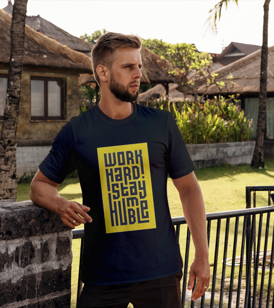 Work Hard Stay Humble Motivational Yellow And Black T-Shirt