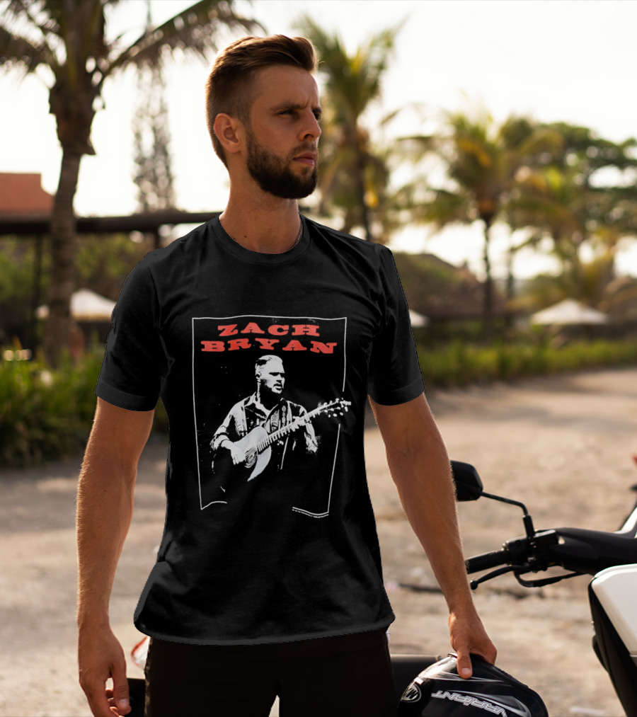 Zach Bryan Guitar Performance Black And White T-Shirt