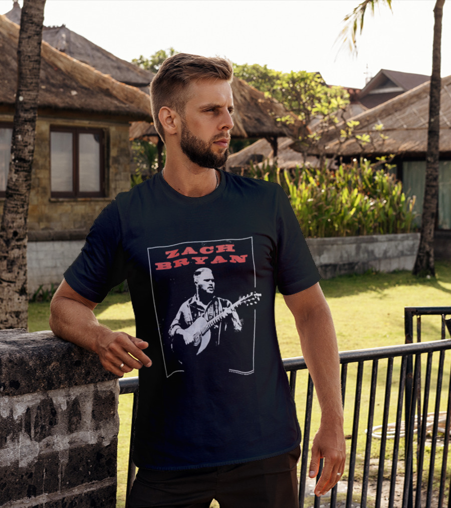 Zach Bryan Guitar Performance Black And White T-Shirt