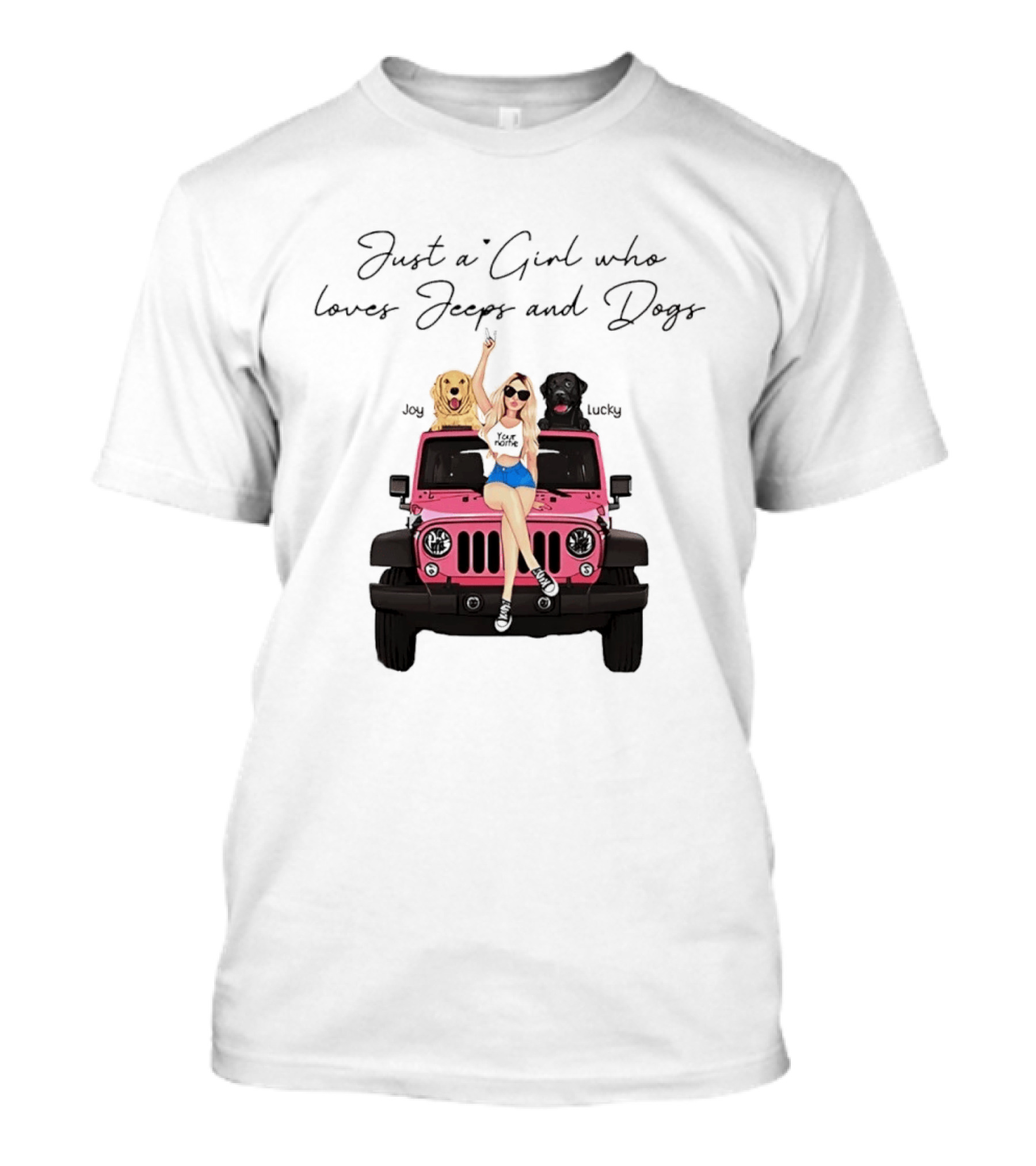 Just A Girl With Joy And Lucky Enjoying Jeeps And Dogs T-Shirt