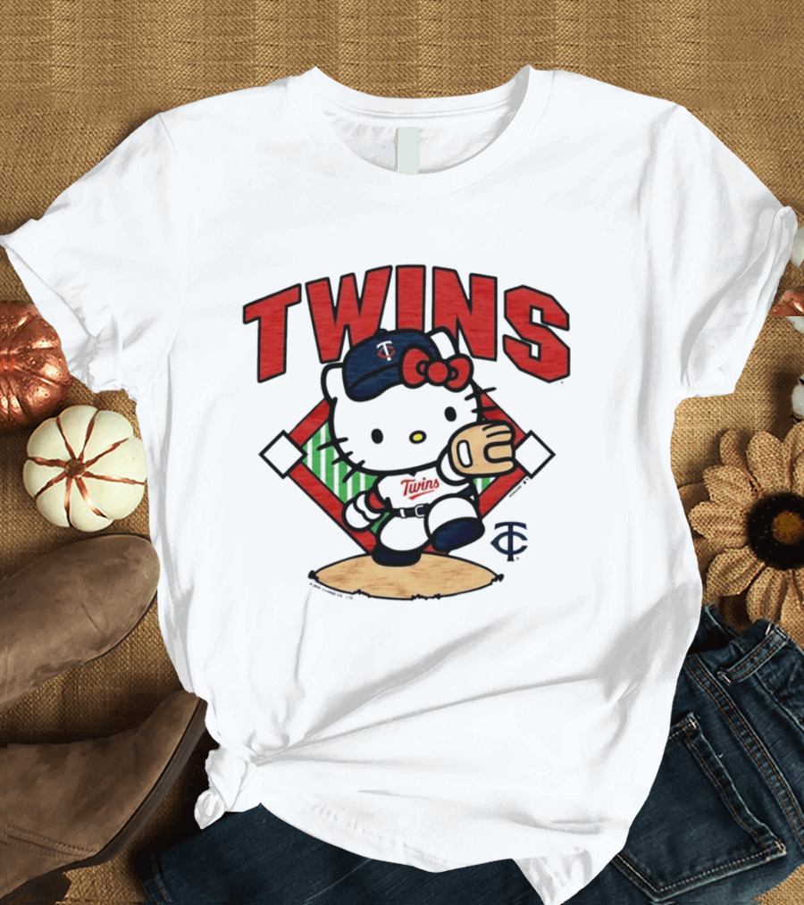 Hello Kitty Twins Baseball Distressed MLB Player Cartoon T-Shirt
