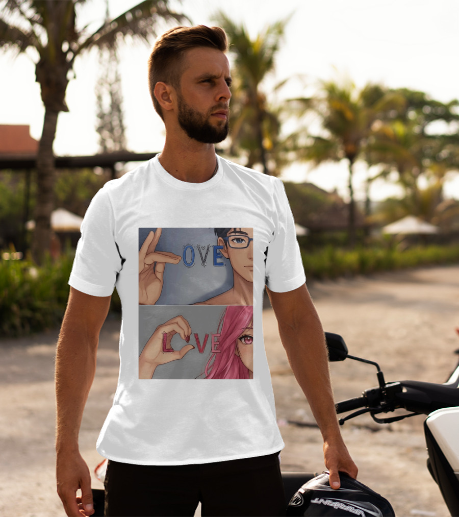 Love Love Anime Couple Hand Gesture T-Shirt