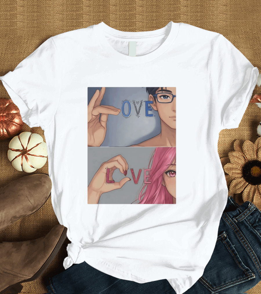 Love Love Anime Couple Hand Gesture T-Shirt