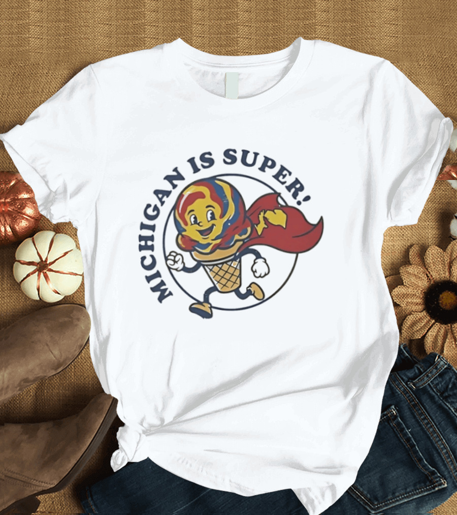 Michigan Is Super Superman Ice Cream Hero Cape Scoops T-Shirt