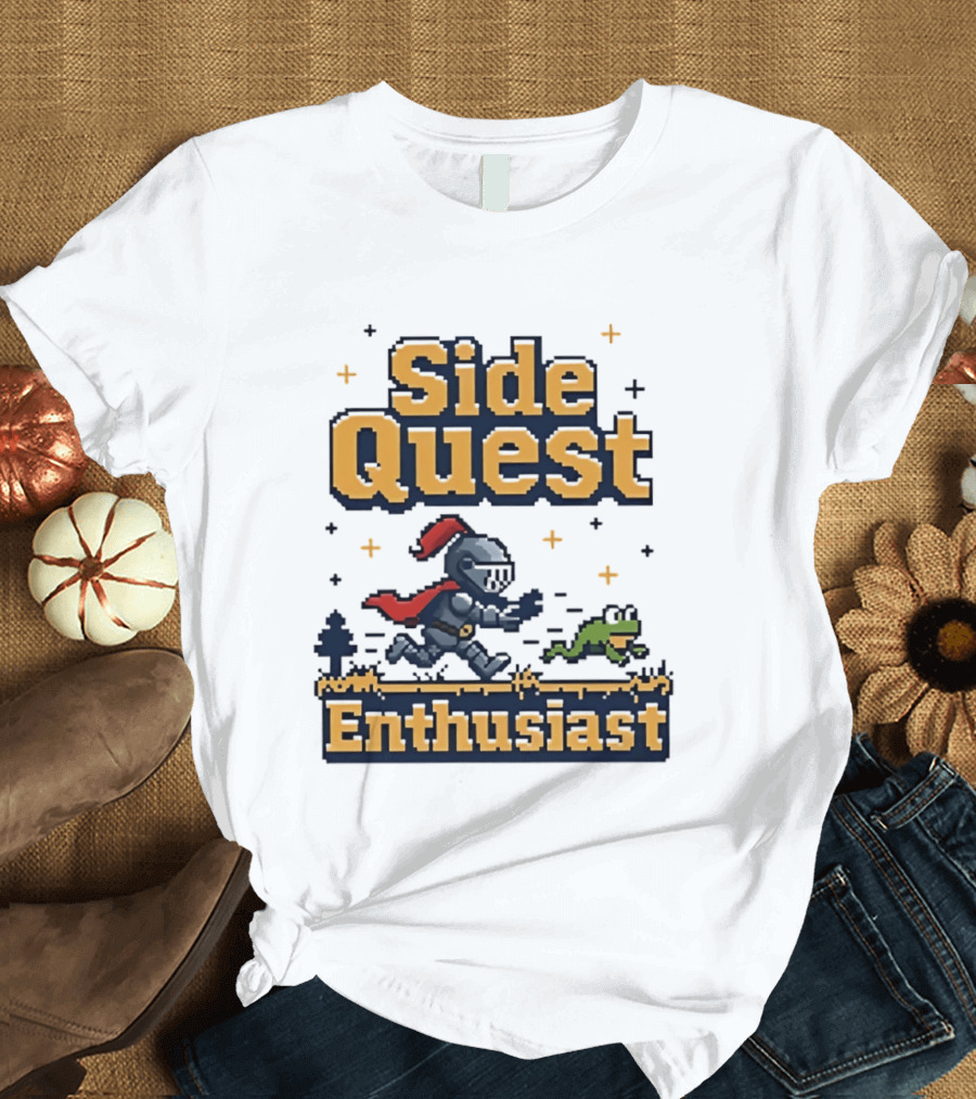 Side Quest Enthusiast Knight Chasing Frog Adventure T-Shirt