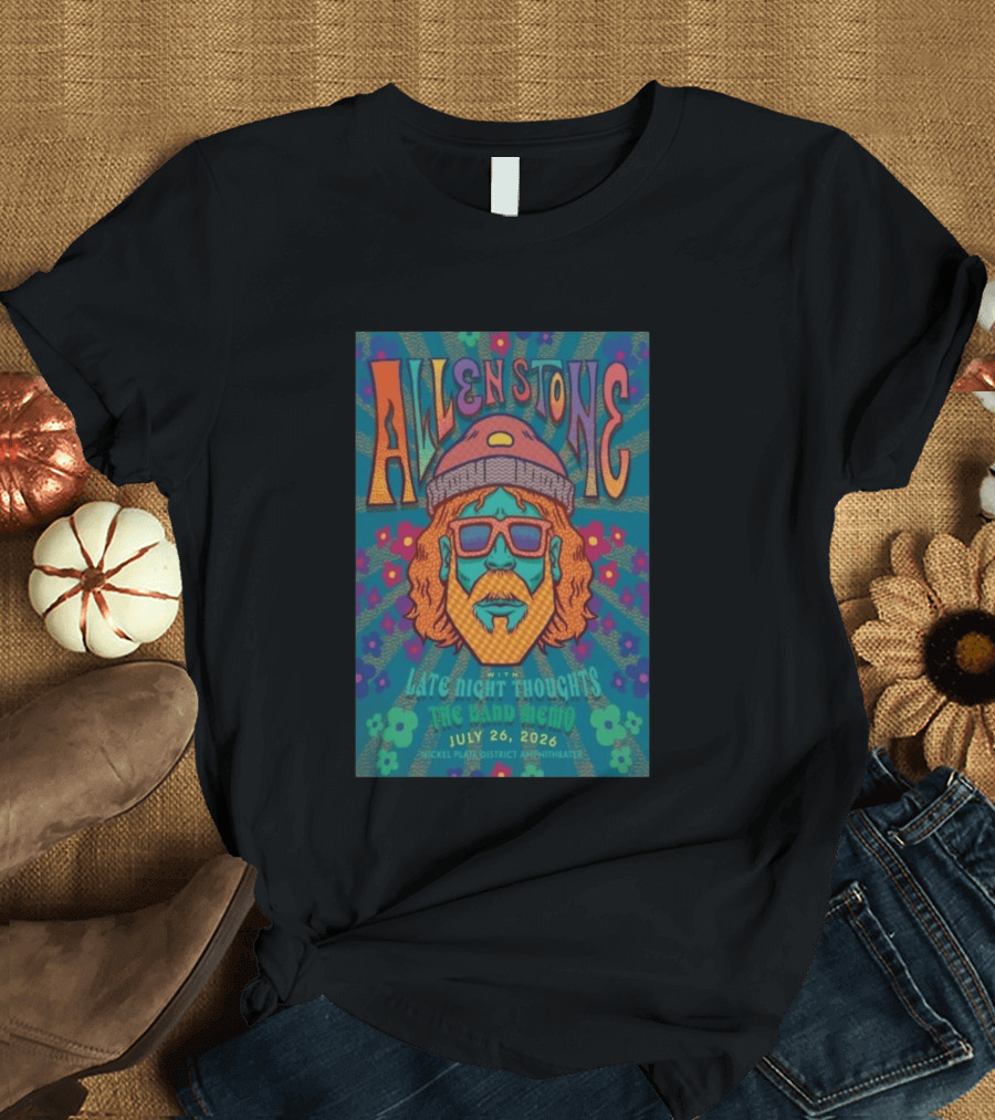 Allen Stone Fishers Indiana Late Night Thoughts The Band Memo July 26 2026 Nickel Plate District Amphitheater T-Shirt