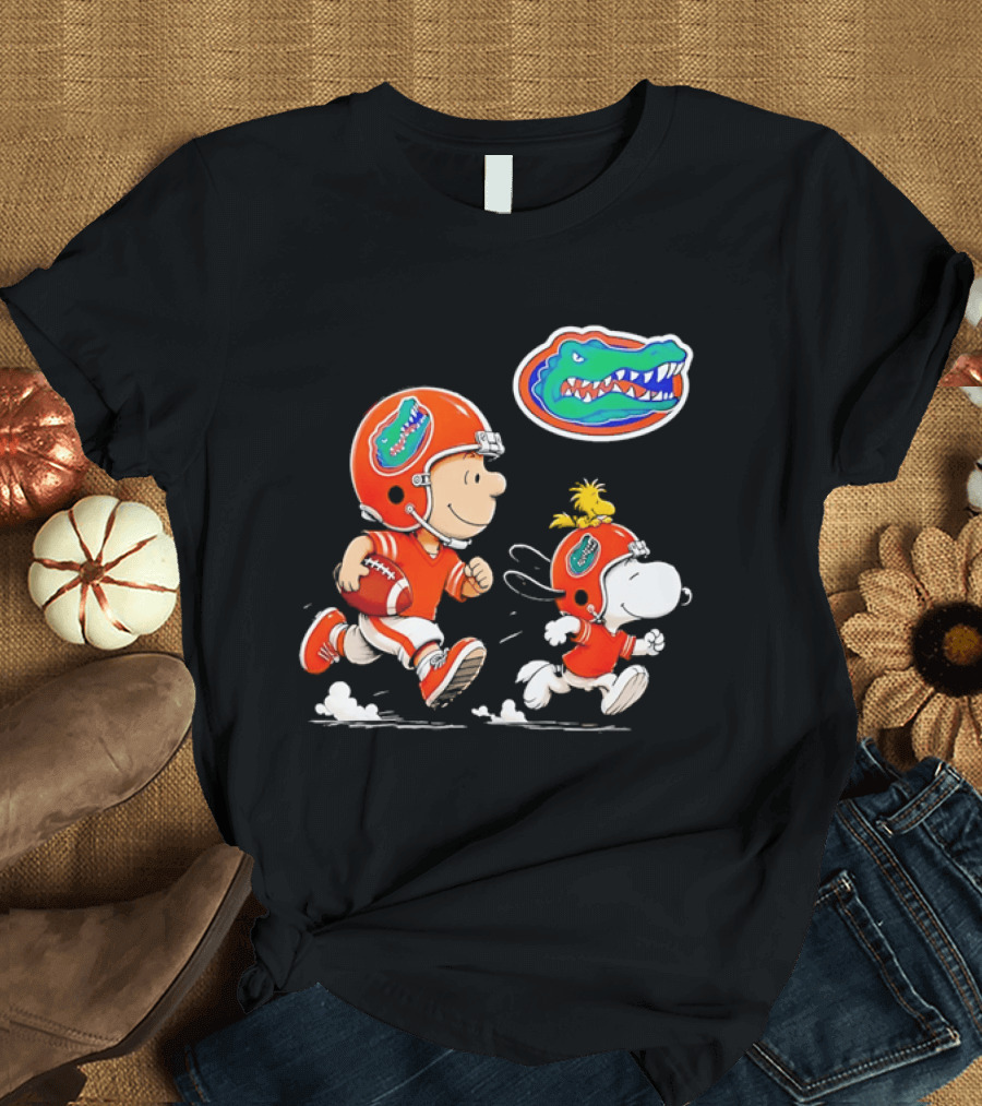 Charlie Brown Snoopy Florida Gators Football Running Kids T-Shirt