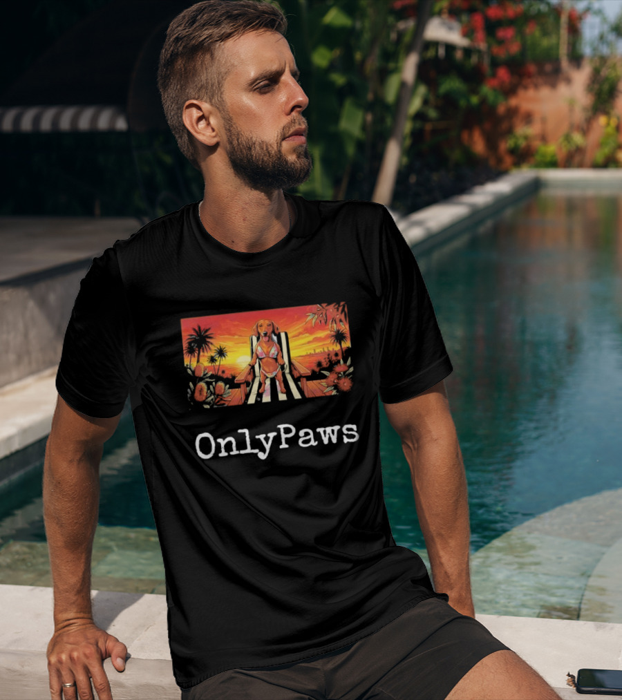 Beach Vibes Dachshund OnlyPaws Sunset Scene T-Shirt