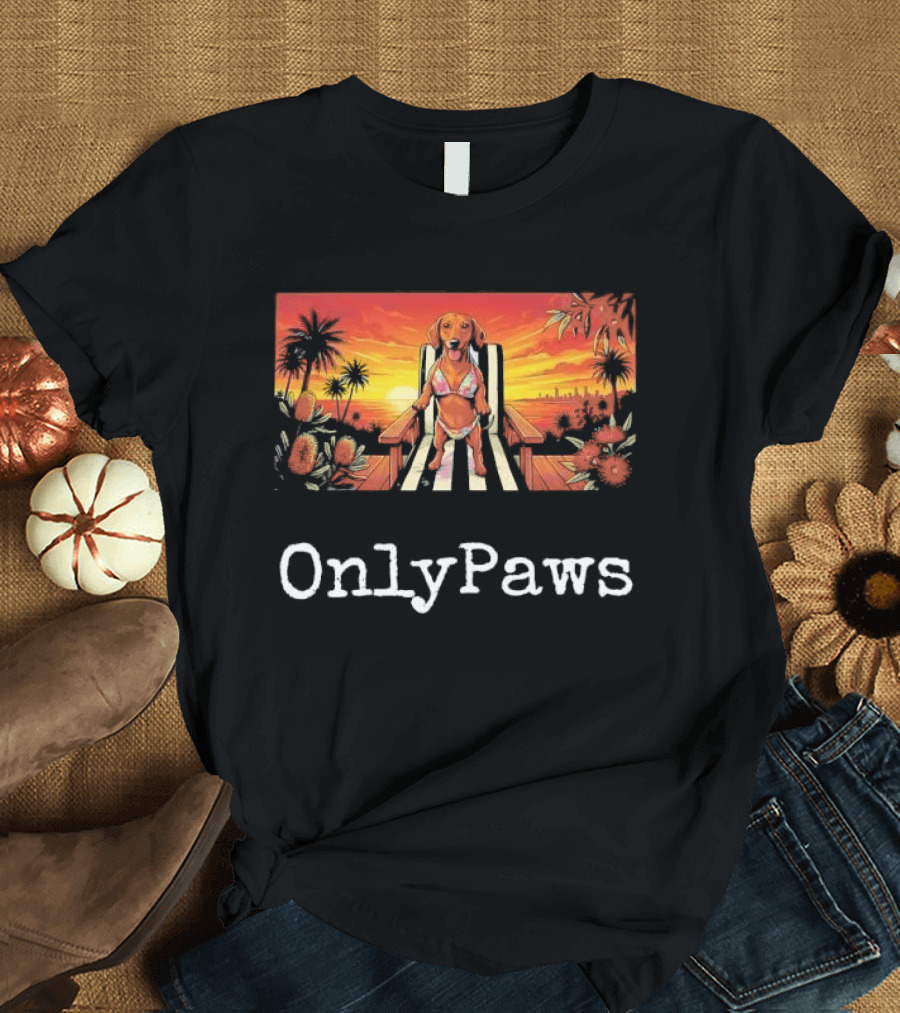 Beach Vibes Dachshund OnlyPaws Sunset Scene T-Shirt