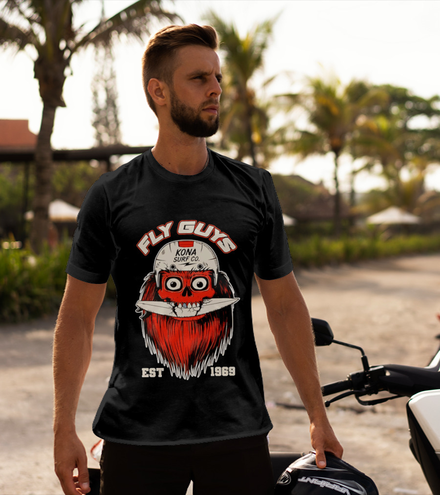 Fly Guys Kona Surf Co Est 1969 Skull Surfboard Helmet T-Shirt