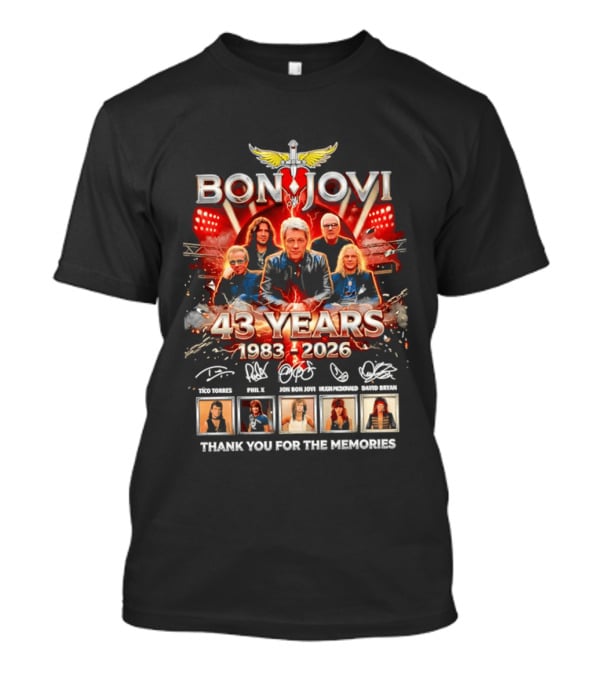 Bon Jovi 43 Years Celebration 1983 2026 Thank You For The Memories Signatures T-Shirt