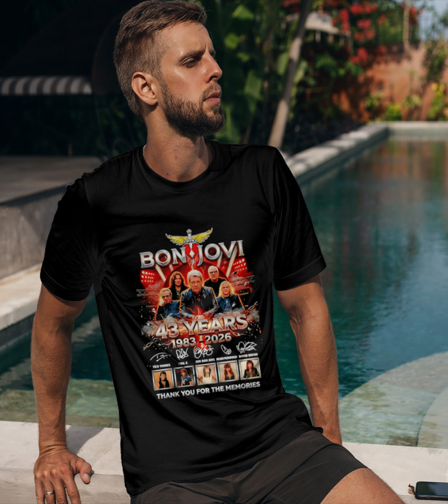 Bon Jovi 43 Years Celebration 1983 2026 Thank You For The Memories Signatures T-Shirt