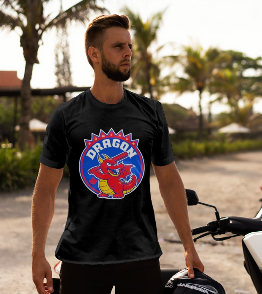 Home Run Dragon Baseball Batting Red Maple Leaf T-Shirt