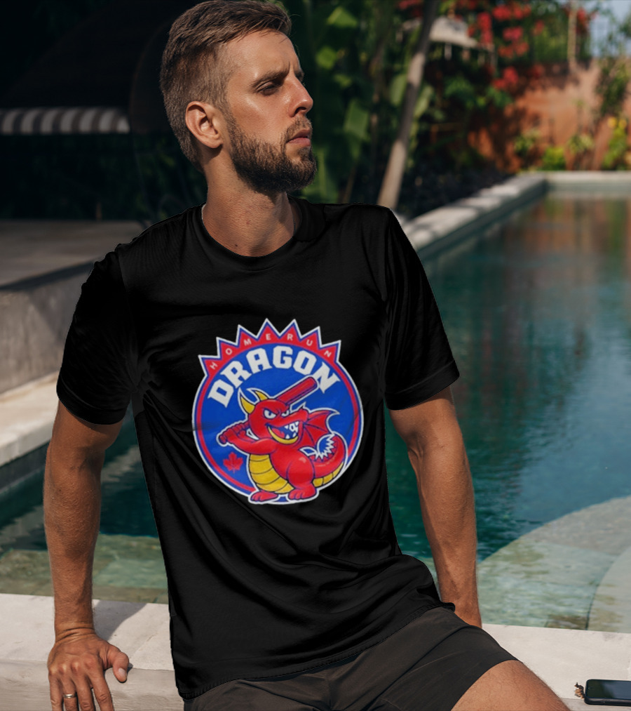 Home Run Dragon Baseball Batting Red Maple Leaf T-Shirt