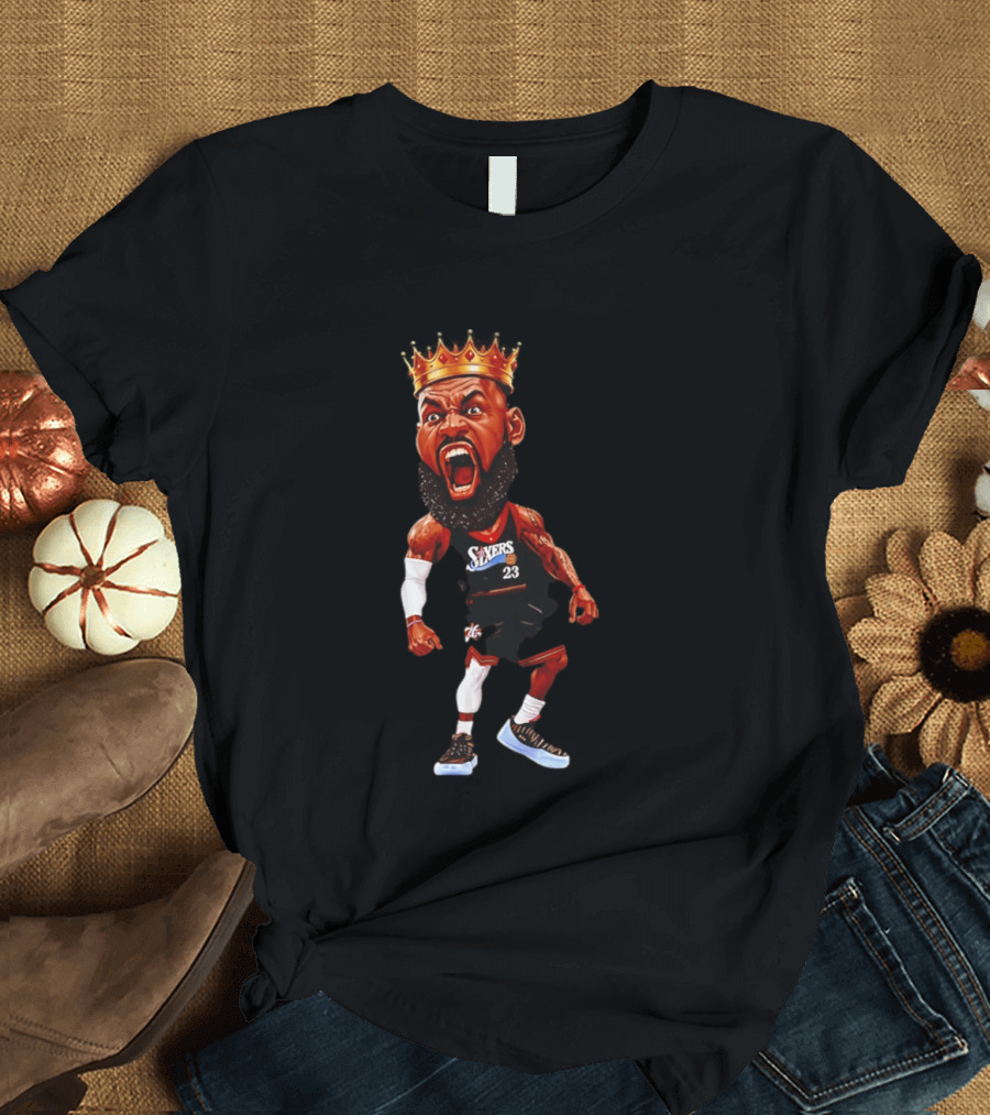 LeBron James Philadelphia 76ers King Caricature 23 Sixers T-Shirt