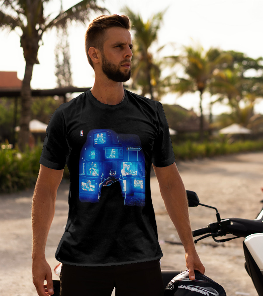 Philadelphia 76ers LeBron James NBA Collage TVs And Signs T-Shirt