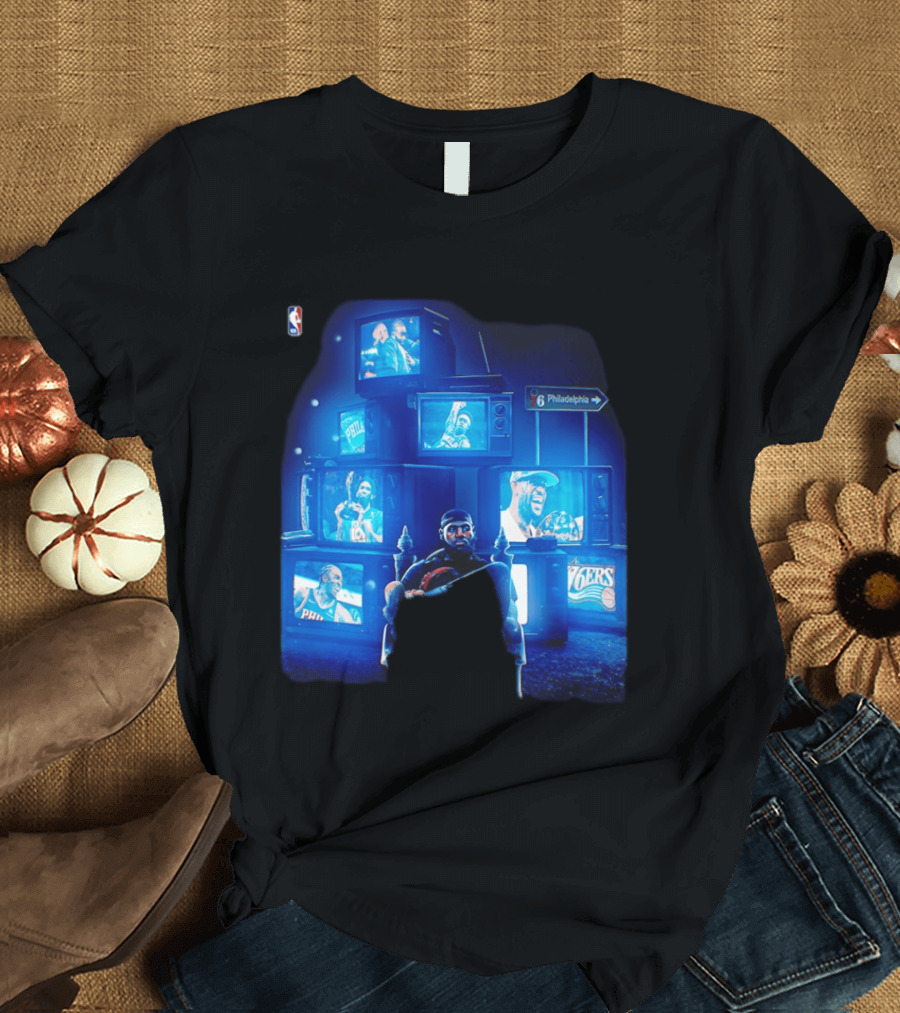 Philadelphia 76ers LeBron James NBA Collage TVs And Signs T-Shirt