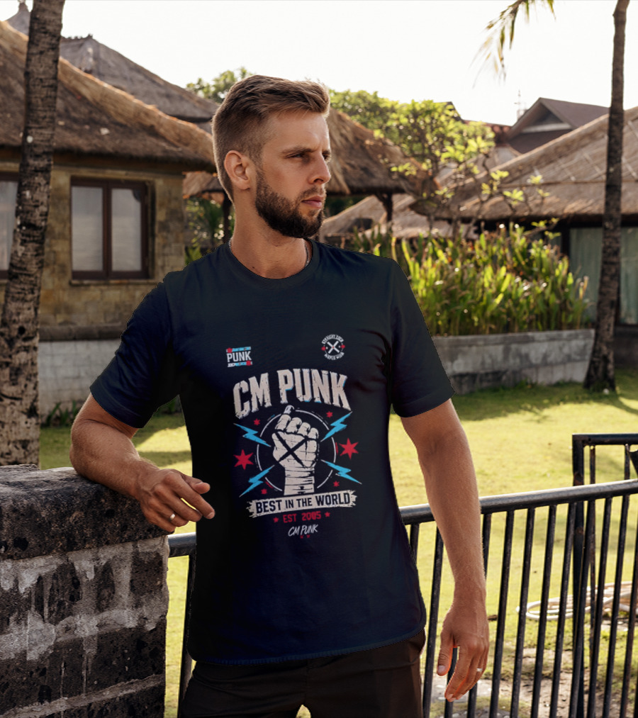 CM Punk Fist Best In The World Est 2005 Stars And Lightning T-Shirt