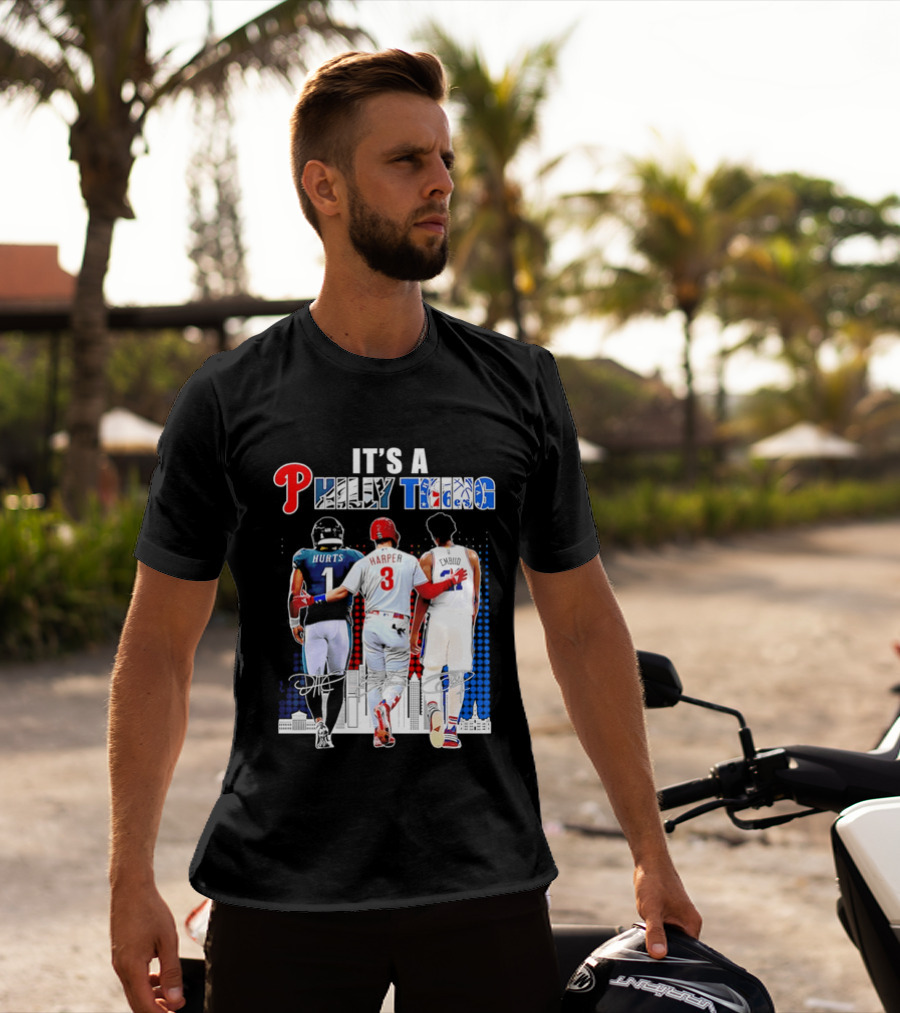 Jalen Hurts Bryce Harper Joel Embiid Walking Together Philly Thing Philadelphia Teams T-Shirt