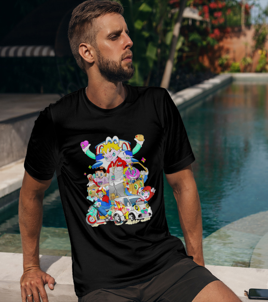 JNE Express Delivery Cartoon Characters And Van Fun Anime T-Shirt
