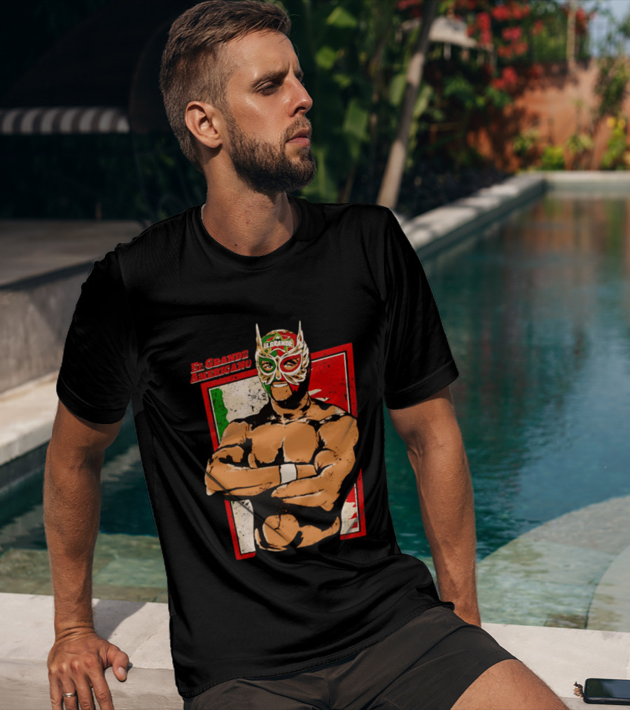 El Grande Americano Lucha Libre Wrestler Mexican Flag Masked Hero T-Shirt