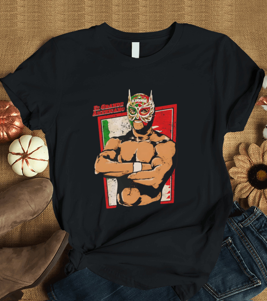 El Grande Americano Lucha Libre Wrestler Mexican Flag Masked Hero T-Shirt