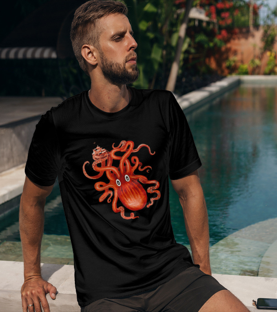 Kraken Vs Ship Nautical Adventure Monster T-Shirt