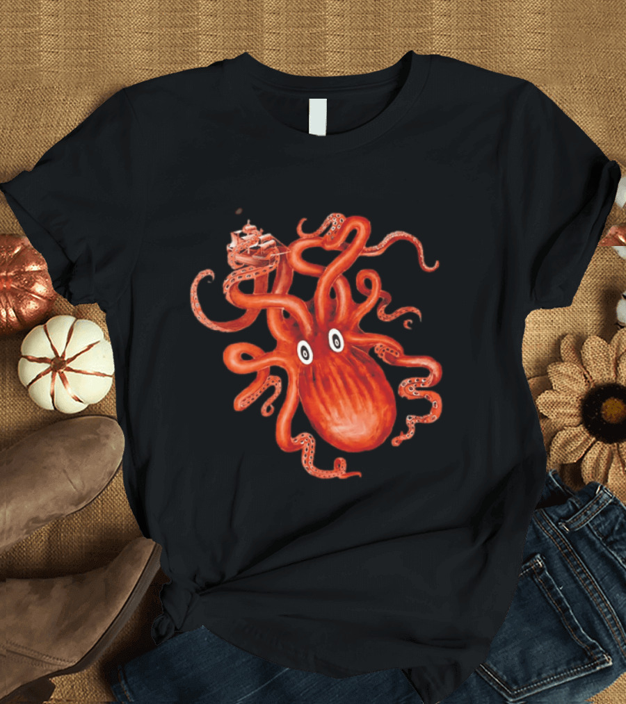 Kraken Vs Ship Nautical Adventure Monster T-Shirt