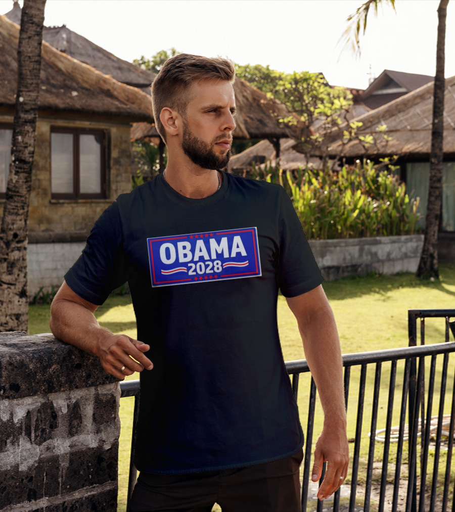 Obama 2028 Stars Stripes Political Campaign T-Shirt