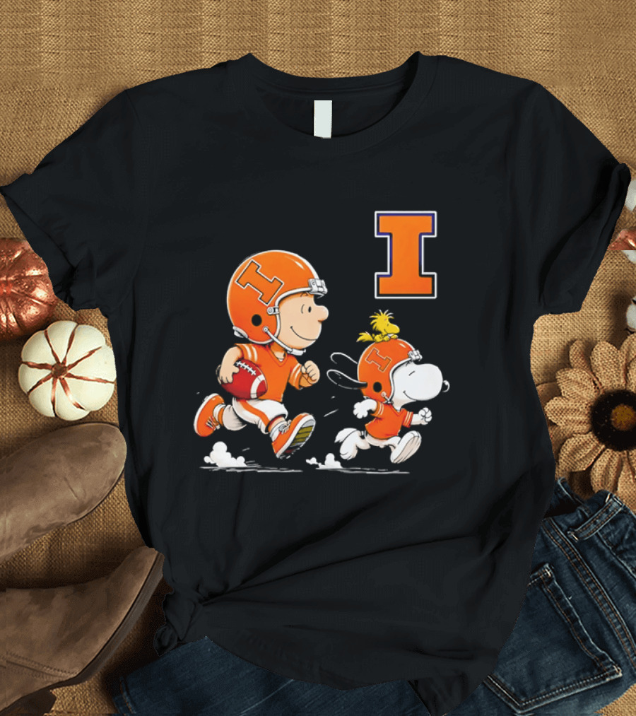Charlie Brown Snoopy Football Running Letter I Peanuts T-Shirt