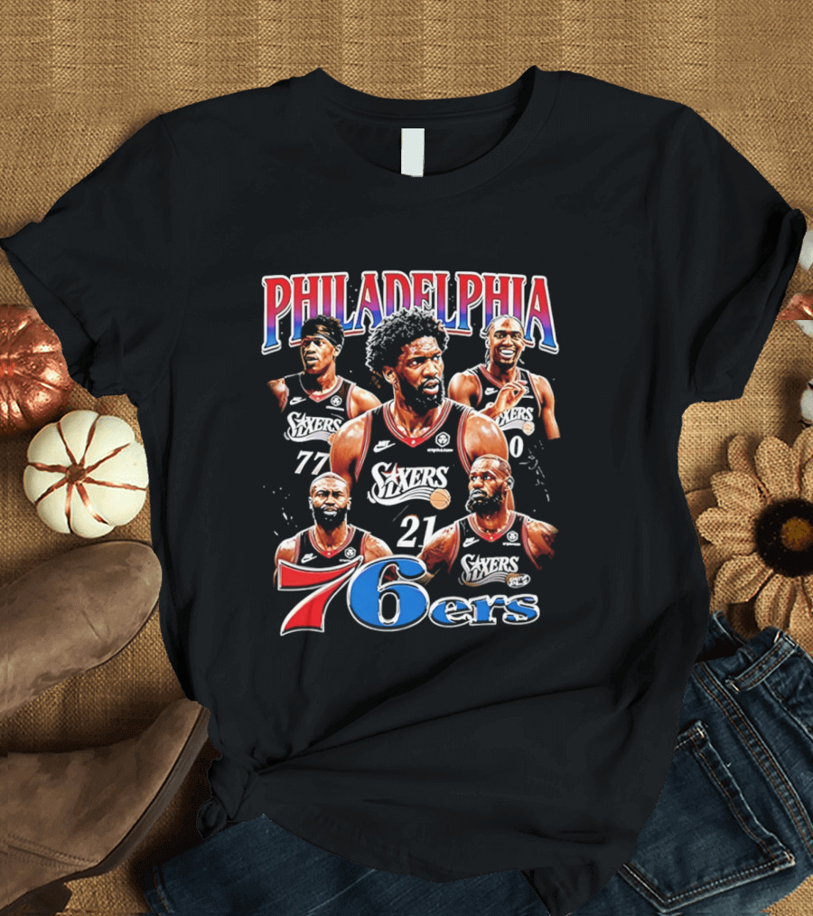 Philadelphia 76ers Embiid LeBron Collage 21 77 T-Shirt