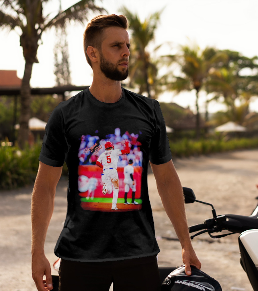 Philadelphia Phillies Bryson Stott 5 Baseball Game Action T-Shirt