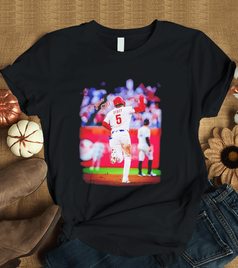 Philadelphia Phillies Bryson Stott 5 Baseball Game Action T-Shirt