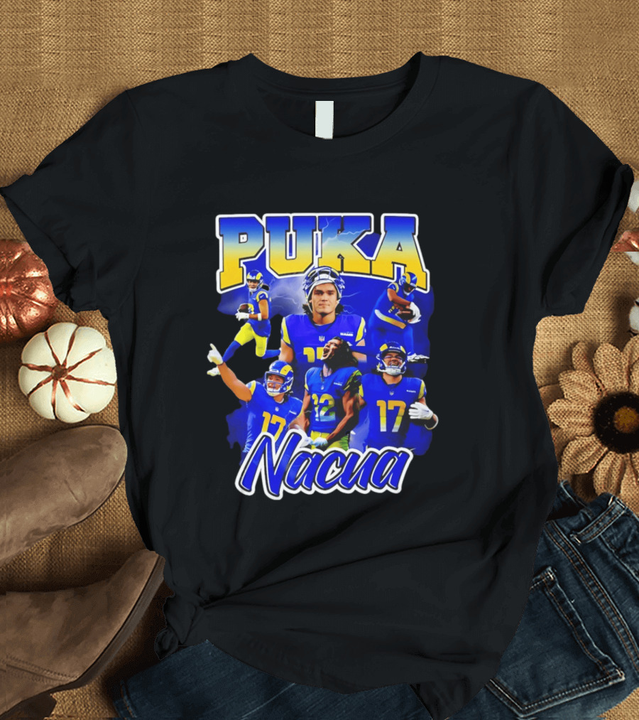 Puka Nacua Los Angeles Rams 17 Football Player Collage T-Shirt