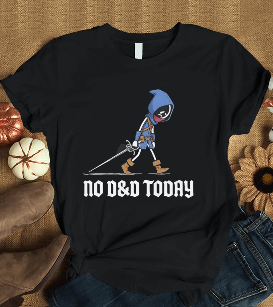 Rogue No D&D Today Cartoon Character In Blue Hooded Cloak And Boots With Sword T-Shirt