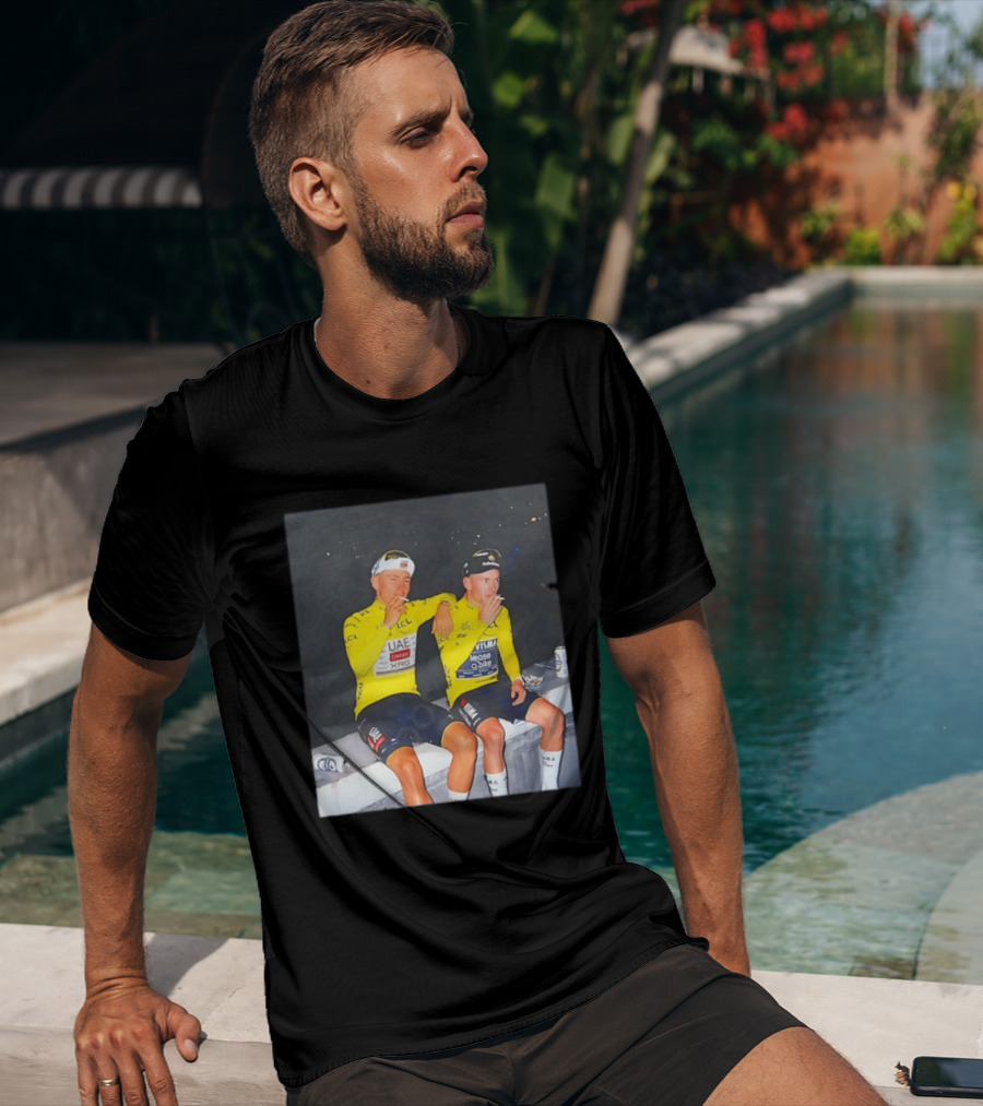 Tadej Pogačar Jonas Vingegaard Smoking LCL UAE Team Emirates Jumbo Visma Yellow Jersey T-Shirt