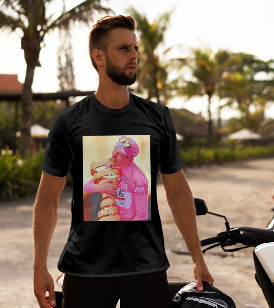 Tadej Pogačar Trophy Celebration UAE Pink Jersey T-Shirt
