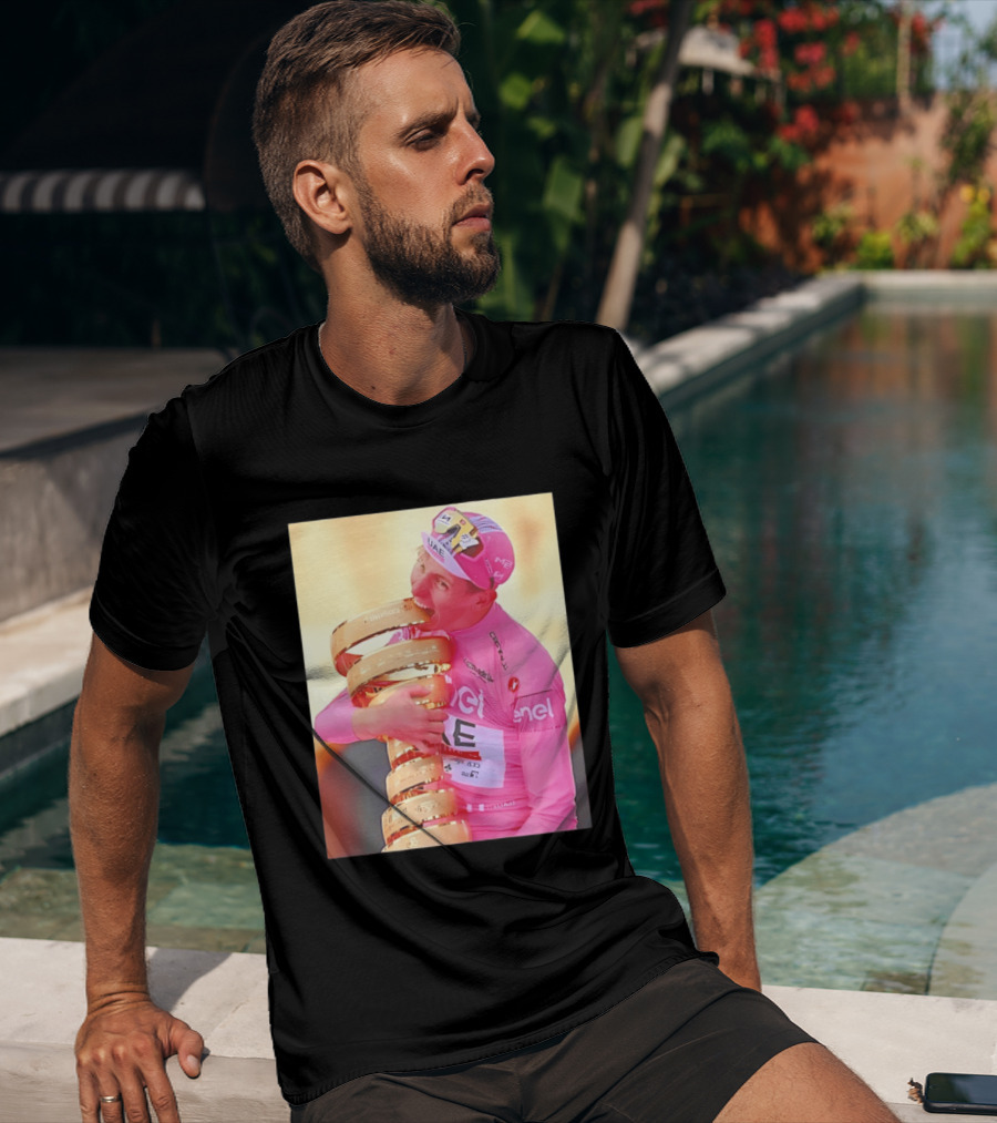 Tadej Pogačar Trophy Celebration UAE Pink Jersey T-Shirt