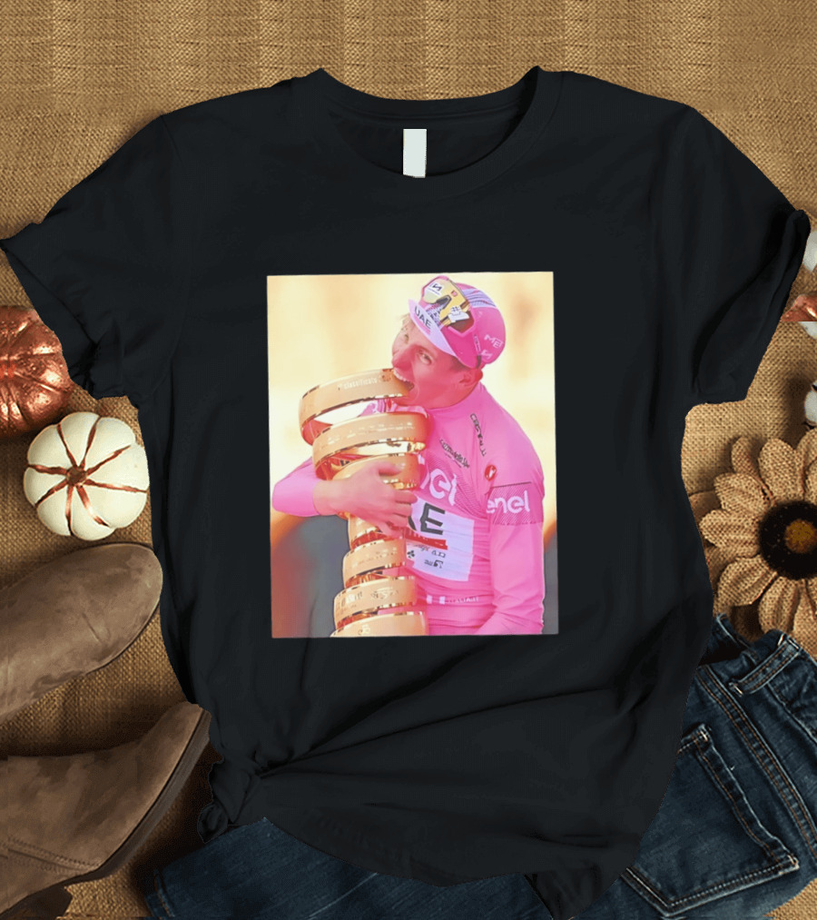 Tadej Pogačar Trophy Celebration UAE Pink Jersey T-Shirt
