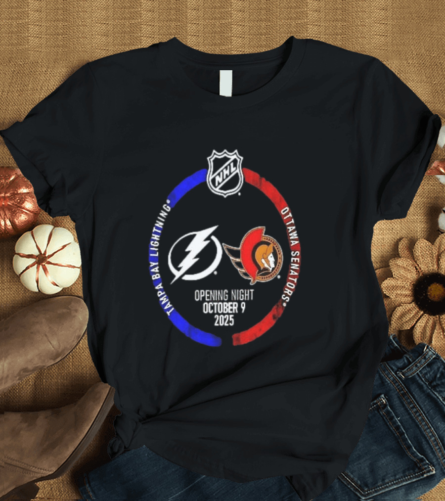 Tampa Bay Lightning Vs Ottawa Senators 2025 NHL Opening Night October 9 T-Shirt