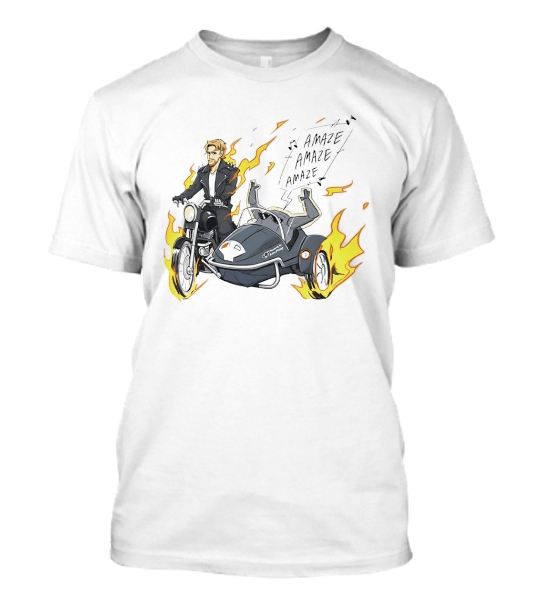 Amaze Amaze Amaze Ghost Rider Motorcycle Sidecar Flames T-Shirt