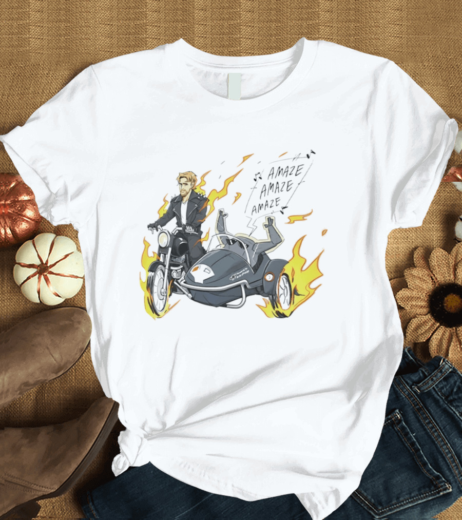 Amaze Amaze Amaze Ghost Rider Motorcycle Sidecar Flames T-Shirt