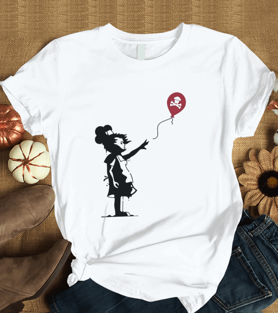 Baker Reaching For Cupcake And Crossbones Balloon Black Silhouette On Red T-Shirt