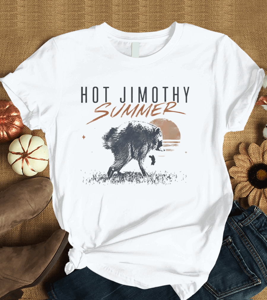 Hot Jimothy Summer Raccoon Silhouette At Sunset Moon T-Shirt